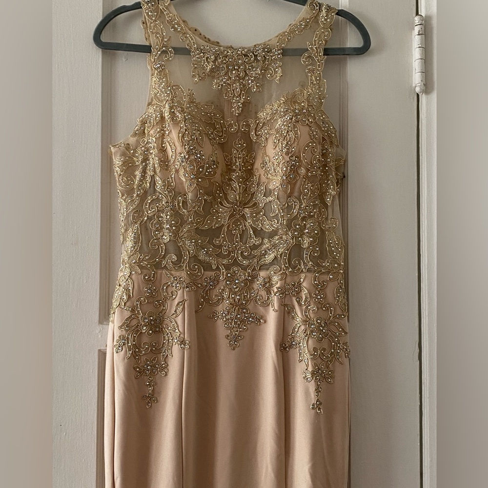 Fiesta Fashion Sexy Elegant Beaded Gold Lace Special Occasions Sz L Gown Dress!